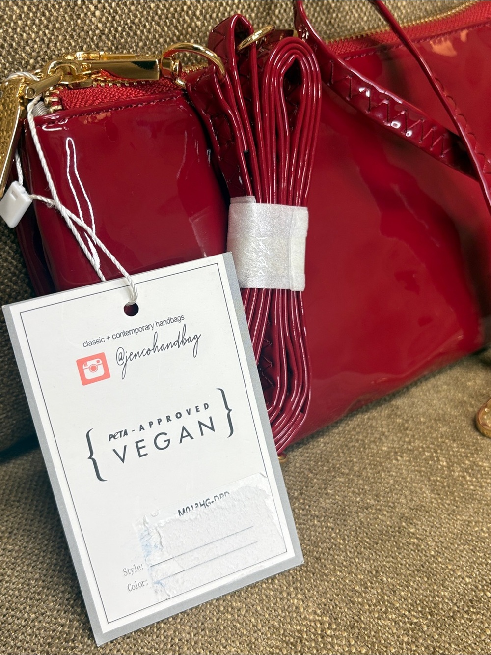 Jen&Co Riley Vegan Patent Crossbody Bag in Red with Gold Hardware